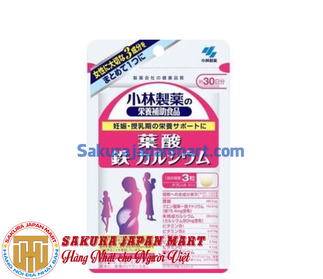 Viên uống Kobayashi bổ sung sắt, canxi, acid folic cho bà bầu 90 viên.